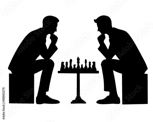 silhouette of two men playing chess, vector illustration

