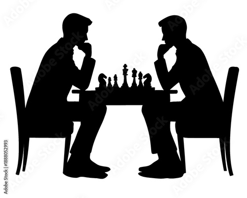 silhouette of men playing chess, icon isolated on white background
