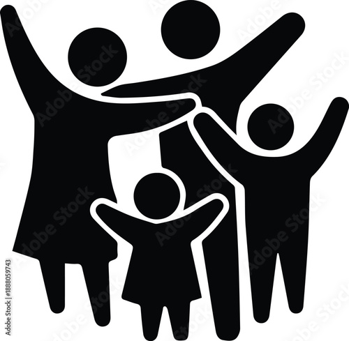 happy family black silhouette mam dad two children icon set vector illustration logo design 