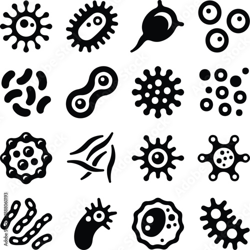 various bacteria virus black silhouette icons set vector illustration collection design 