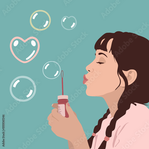 A young girl blowing bubbles in a playful and carefree moment