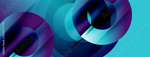 Abstract shapes overlap, creating vibrant blue, purple gradients. Smooth curves suggest movement, depth. Modern design element.