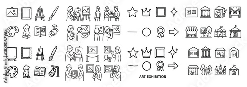 Art exhibition event icons collection