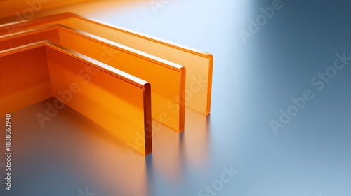 Wallpaper Mural A translucent amber glass panels arranged in a sharp, angular formation against a cool blue reflective surface. Torontodigital.ca