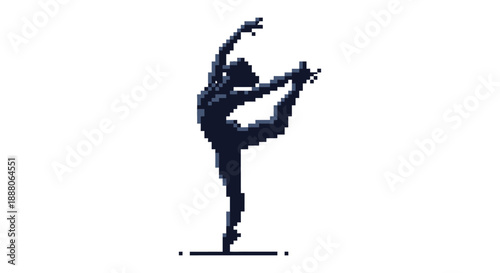 pixel art ballerina silhouette showcasing elegant grace in a dynamic dance pose perfect for digital media projects and contemporary design.