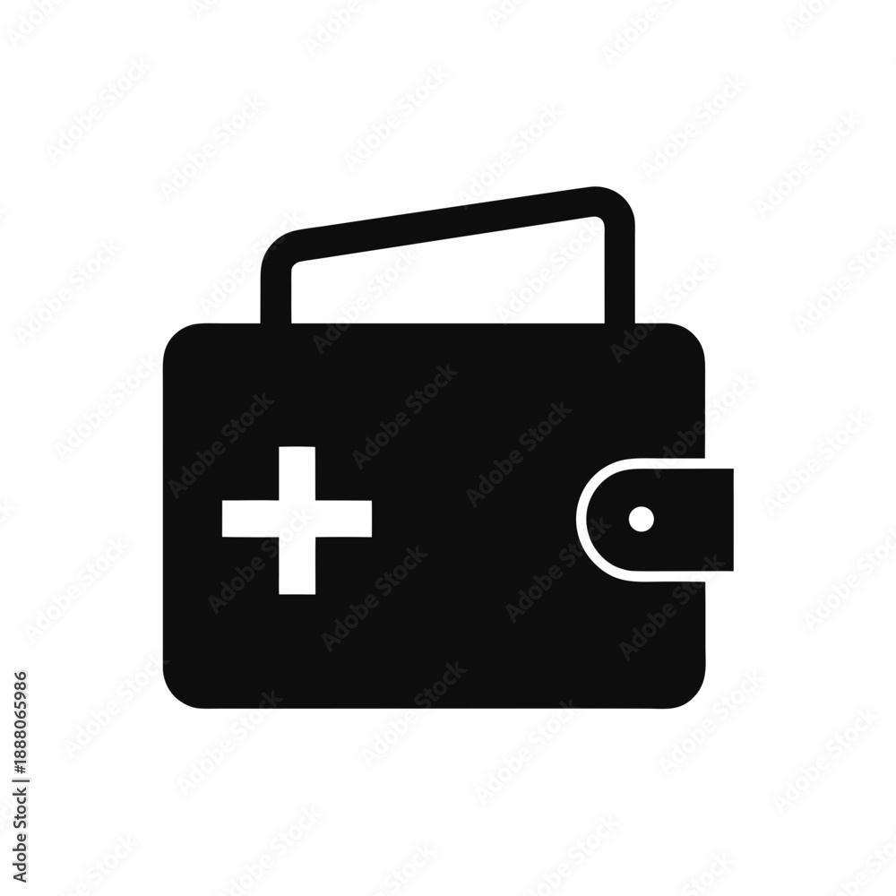 Fototapeta premium Black medical first aid kit bag with red cross and handle isolated on white background