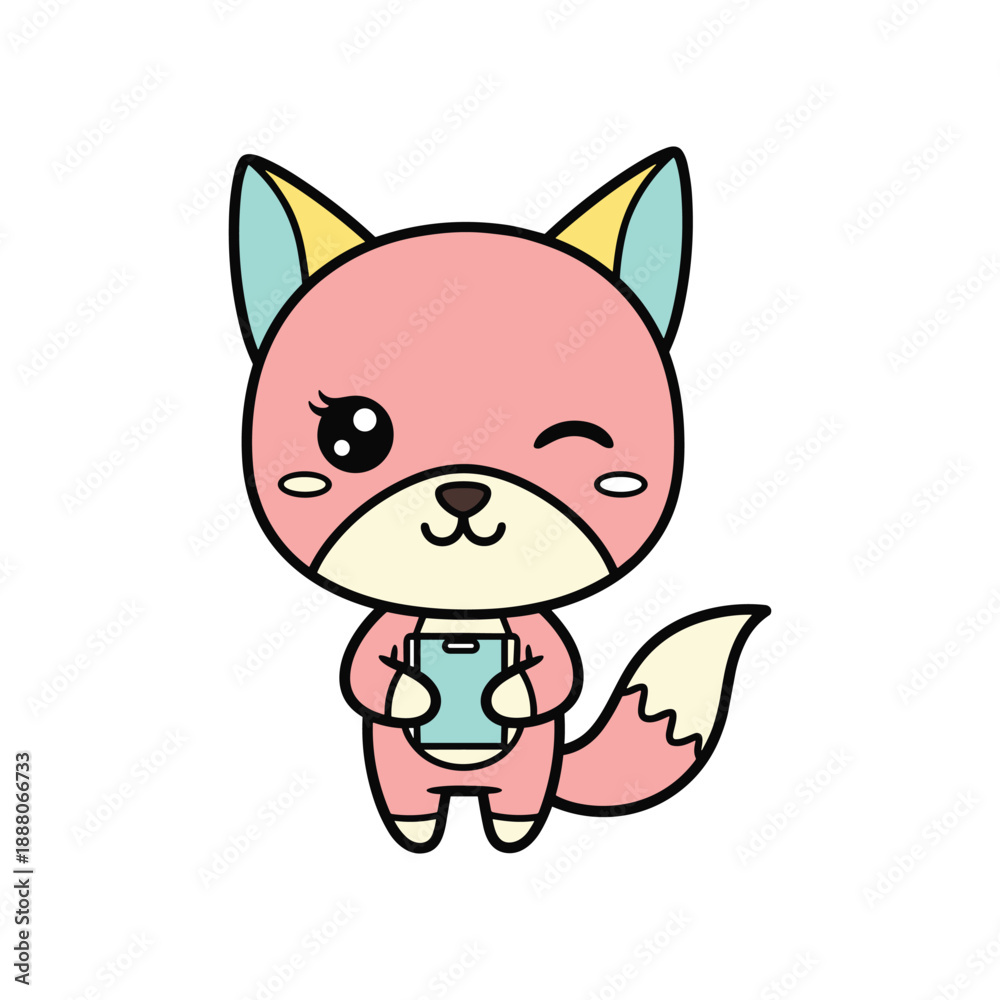 Fototapeta premium Cute Pink Fox Vector Illustration