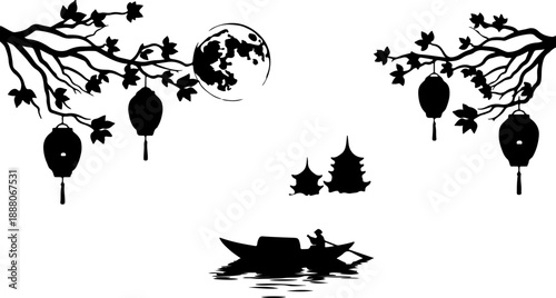 Halloween black cat wearing a witch hat with bats flying around it