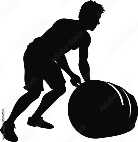 Man Rolling A Heavy Wooden Barrel Silhouette
