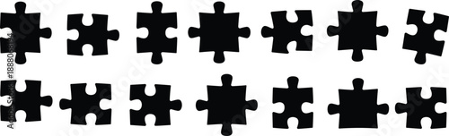 puzzle jigsaw pieces silhouette collection problem solution teamwork connection concept se