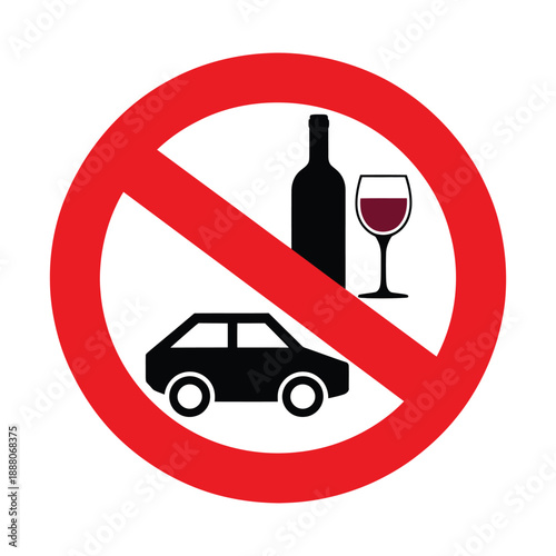 Do not drink and drive sign with car bottle wine glass no alcohol prohibition symbol on transparent background