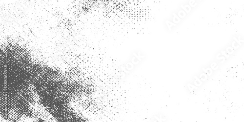 Monochrome Halftone Grunge Urban Texture.Vector with Subtle Distressed Dust and Splattered Overlay on Transparent Background.