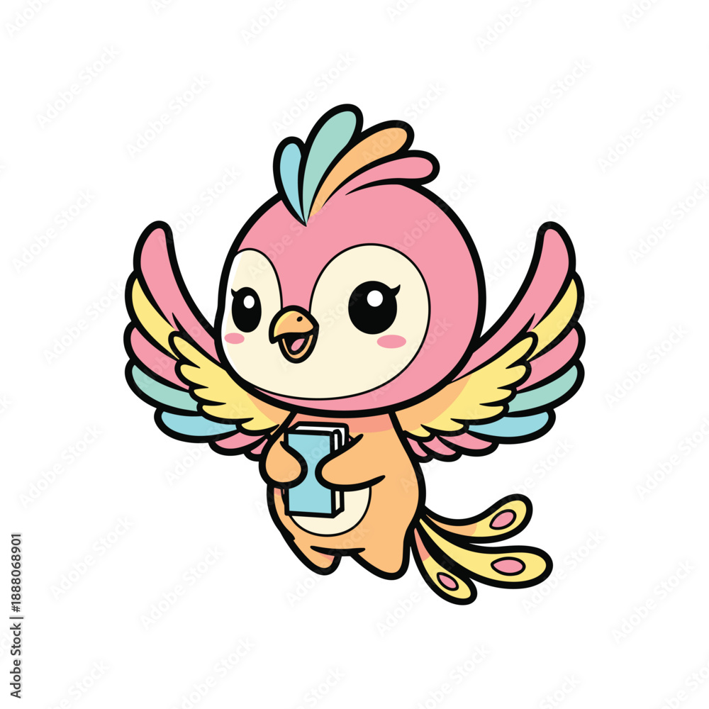 Fototapeta premium Charming Pink Owl with Wings Illustration