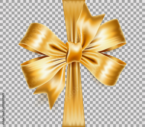 Realistic golden bow on transparent background vector image
