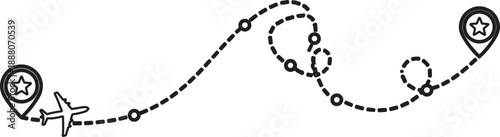 described illustrates a travel route taken by air from one location to another