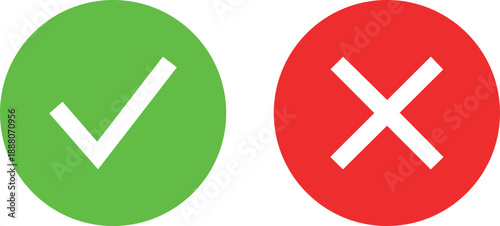 Green check mark and red cross symbols circle