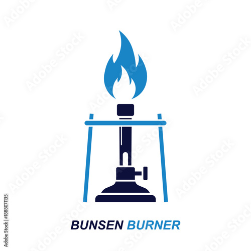 Bunsen burner with blue flame vector illustration for science laboratory research heating