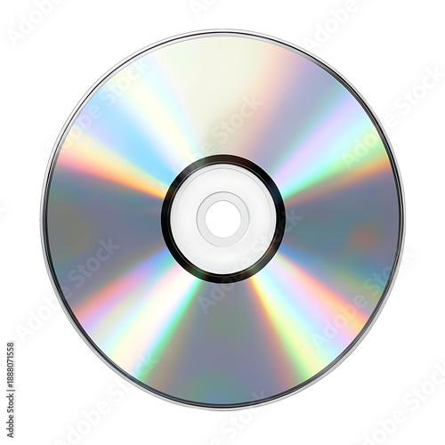 Compact disc cd dvd with shiny holographic rainbow reflection isolated on transparent background in clean realistic style