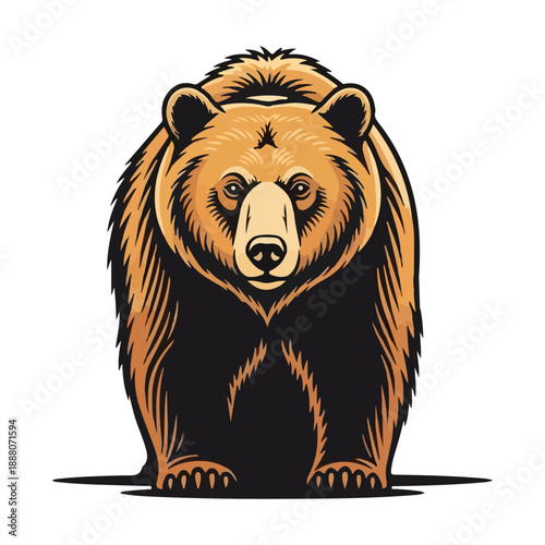 Grizzly bear walking forward vector illustration isolated on white background