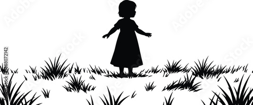 Silhouette of a bride and groom holding their daughter, wedding family portrait, minimalist marriage vector, father mother and child, formal ceremony illustration