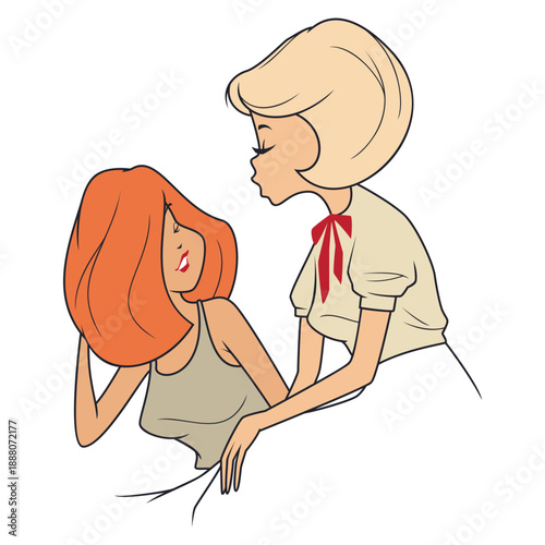 Two girls sharing gossip.