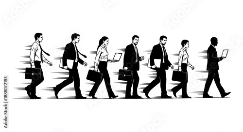business people walking quickly symbolizing career progress dynamic teamwork and the fast-paced nature of modern corporate digital age