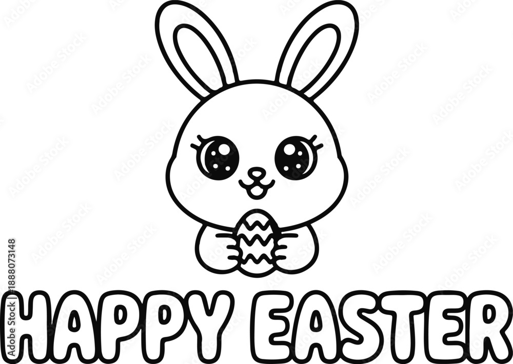 Obraz premium Outline cartoon bunny with egg holiday greeting celebration season graphic art