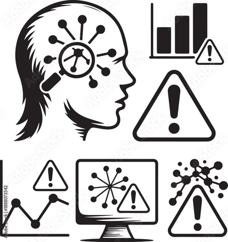 Artificial intelligence infecting human mind concept is warning attention alert sign