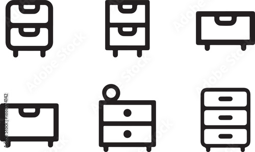 Bedside tables in different styles minimalist designs thin line icons storage nightstand cabinet