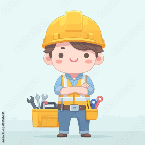 Cartoon vector illustration of an engineering project worker