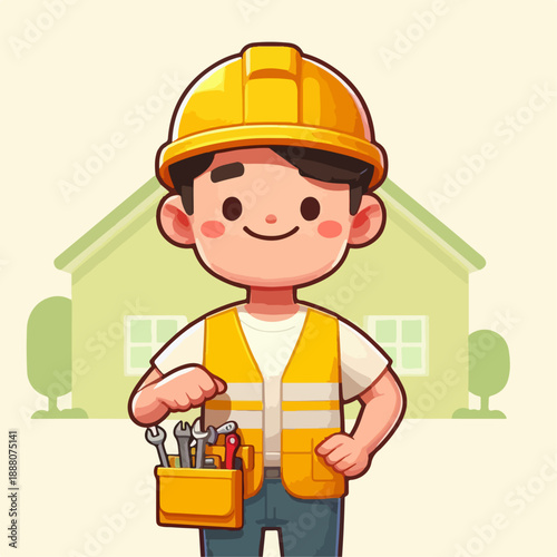 Cartoon vector illustration of an engineering project worker