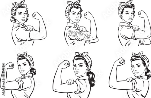 We can do it poster woman flexing her biceps wearing bandanna with polka dots and rolled up sleeves