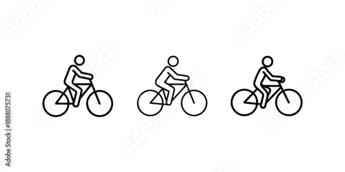 Three different silhouettes of person riding bicycle side view vector graphic for cycling activity or sport