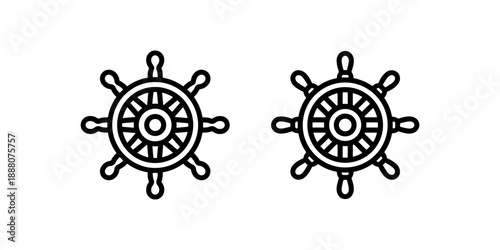 Two identical ship steering wheel icons representing navigation control or direction concept in outline style