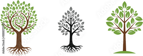 Tree of Life Logo Set with Roots Leaves and Minimal Nature Styles for Eco Branding Growth and Organic Design
