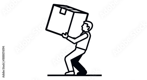man carrying heavy box depicting the challenges of package delivery physical burden and the demanding aspects of logistics and moving.