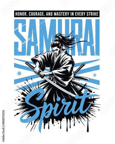 Samurai Spirit Traditional Japanese Warrior with Katana Sword Graphic