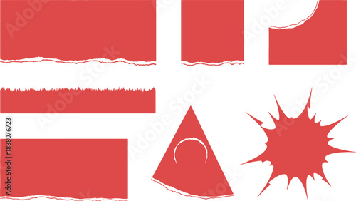 Collection of abstract geometric and organic shapes in red tones