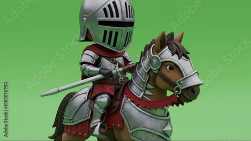 Animated Collection of Cartoon Knight Riding a Horse on Green Screen Background