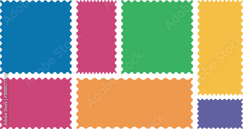 Set of colorful scalloped edge square shapes in vibrant tones