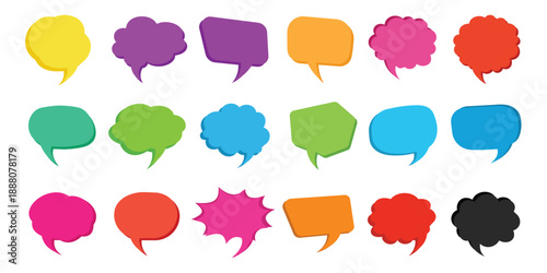 Colorful speech bubbles in various shapes and sizes