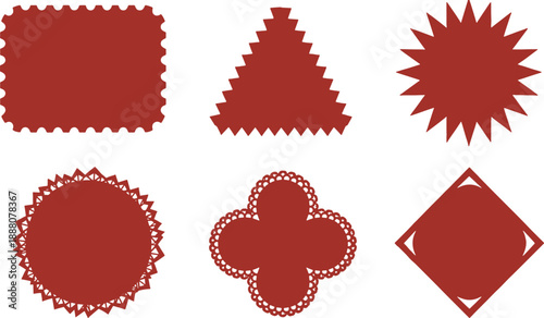 Set of six geometric decorative shapes with spiked edges