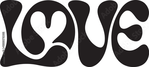 Black and white stylized love text in cursive font