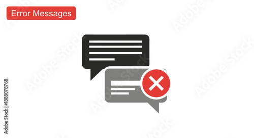 Error Message and Warning Icons: Chat bubbles with an error symbol and text indicating error messages.