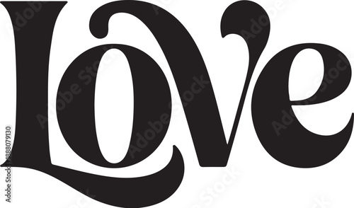 Black cursive word love on white background text
