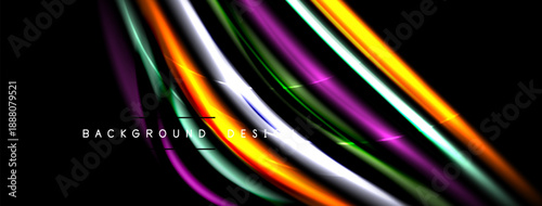 Abstract lines, vibrant colors, dynamic composition. Dark background emphasizes bright streaks, creating modern visual effect.