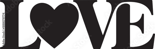 Black heart symbol replacing the letter O in the word love