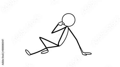 Simple stick figure sitting and talking on the phone.