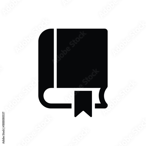 Simple black icon depicting an open book with a bookmark inside