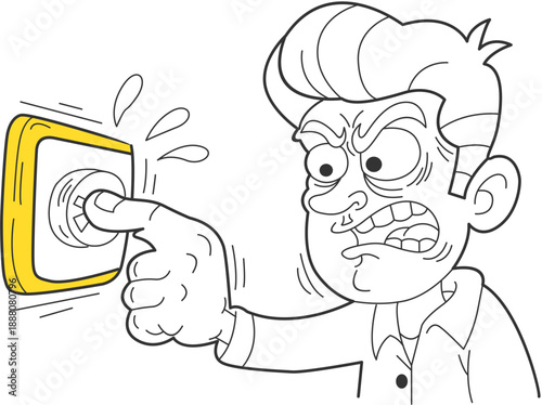 Man Pressing Doorbell with Frustration and Anger.